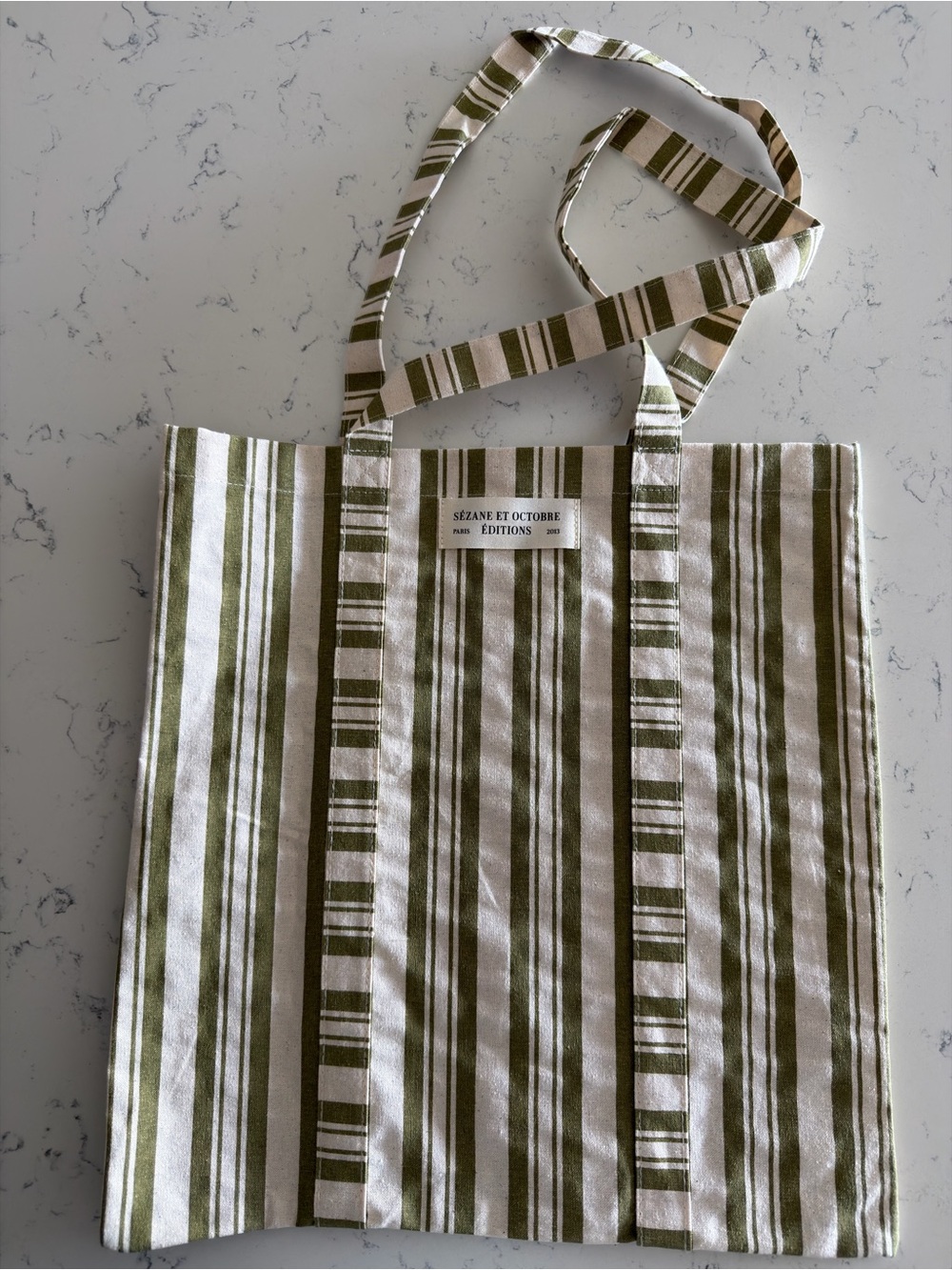 Sézane x Octobre Éditions Striped Tote Bag in Olive & Cream - NWT